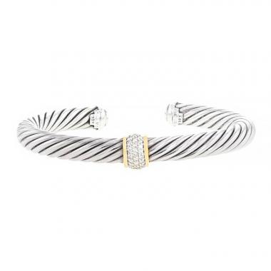Bracciale a cerchio David Yurman Cable Classique in argento,  oro giallo e diamanti