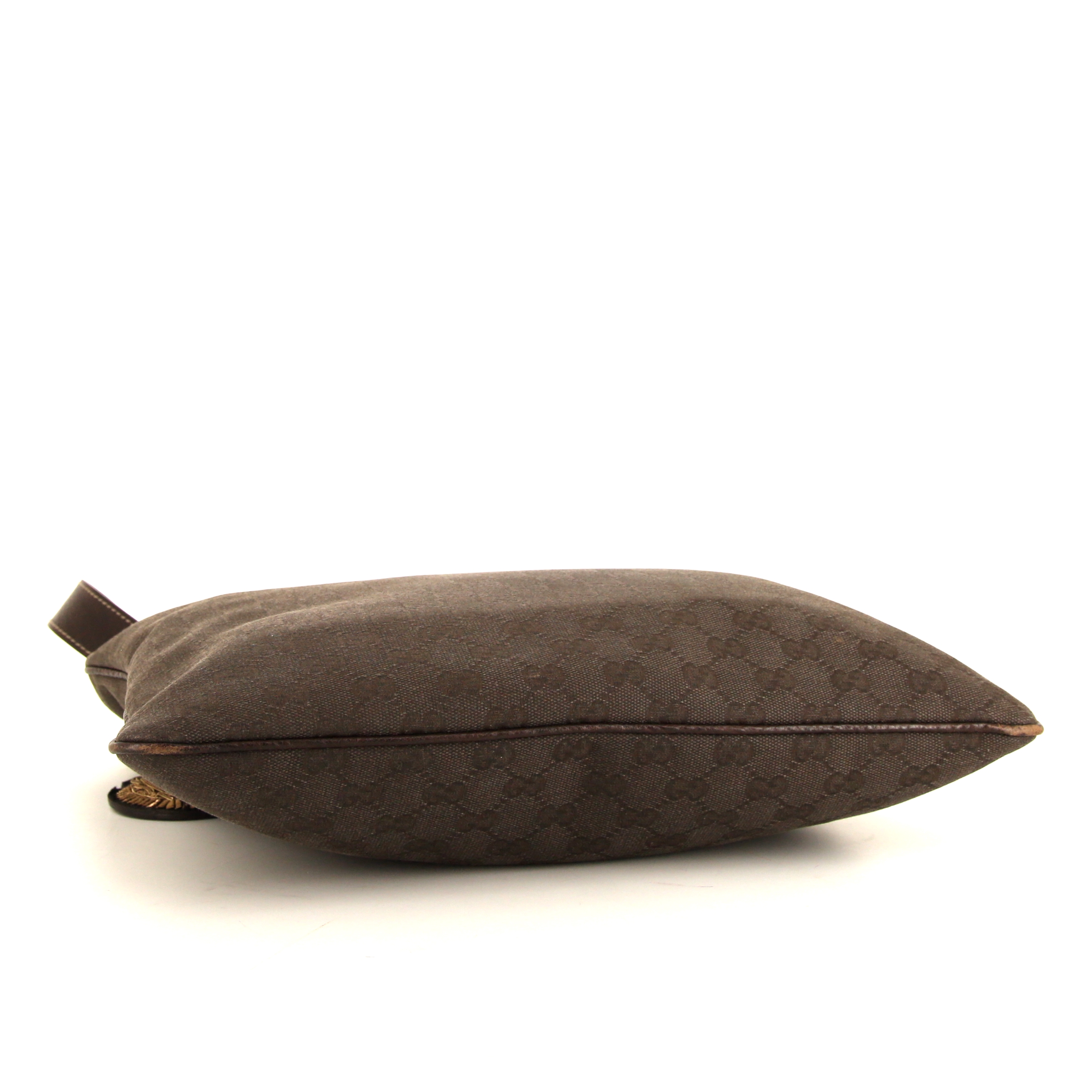 Sac bandoulière Gucci en toile monogram marron et cuir marron - Detail D4