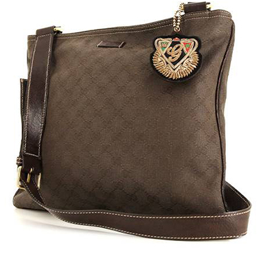 Borsa a tracolla Gucci in tela monogram marrone e pelle marrone