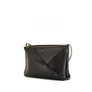 bolso bandolera celine trio en cuero granulado negro