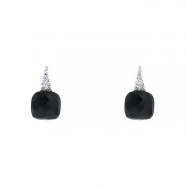Paire de pendants d'oreilles Pomellato Capri en or blanc,  diamants et onyx