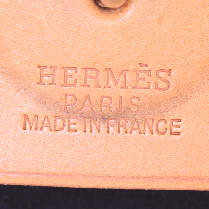 Bolso para llevar al hombro o en la mano Hermes Herbag modelo pequeño en lona negra y cuero natural - Detail D4