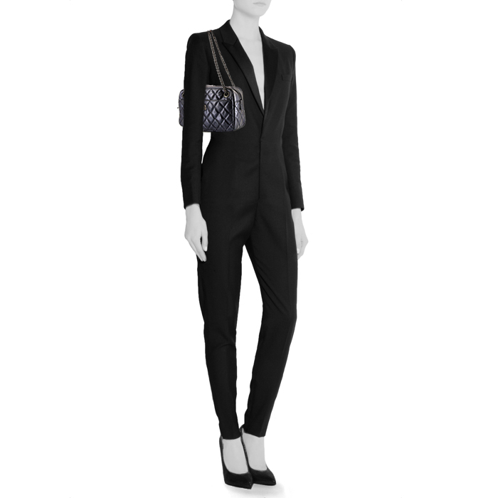 Borsa Chanel Camera in pelle trapuntata blu metallizzato - Detail D1