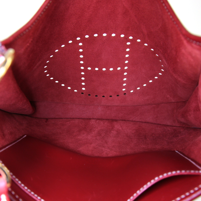 Bolso bandolera Hermes Evelyne modelo pequeño en cuero box rojo H - Detail D2
