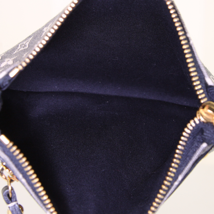 Louis Vuitton Pochette accessoires mini pouch in grey monogram canvas Idylle and blue leather - Detail D2
