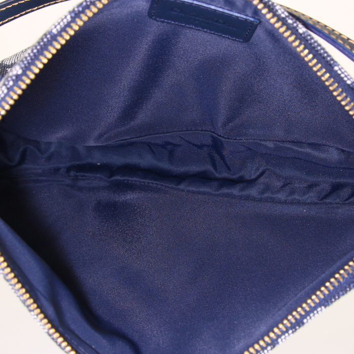 Pochette Dior Saddle en toile monogram Oblique bleue et cuir bleu - Detail D2