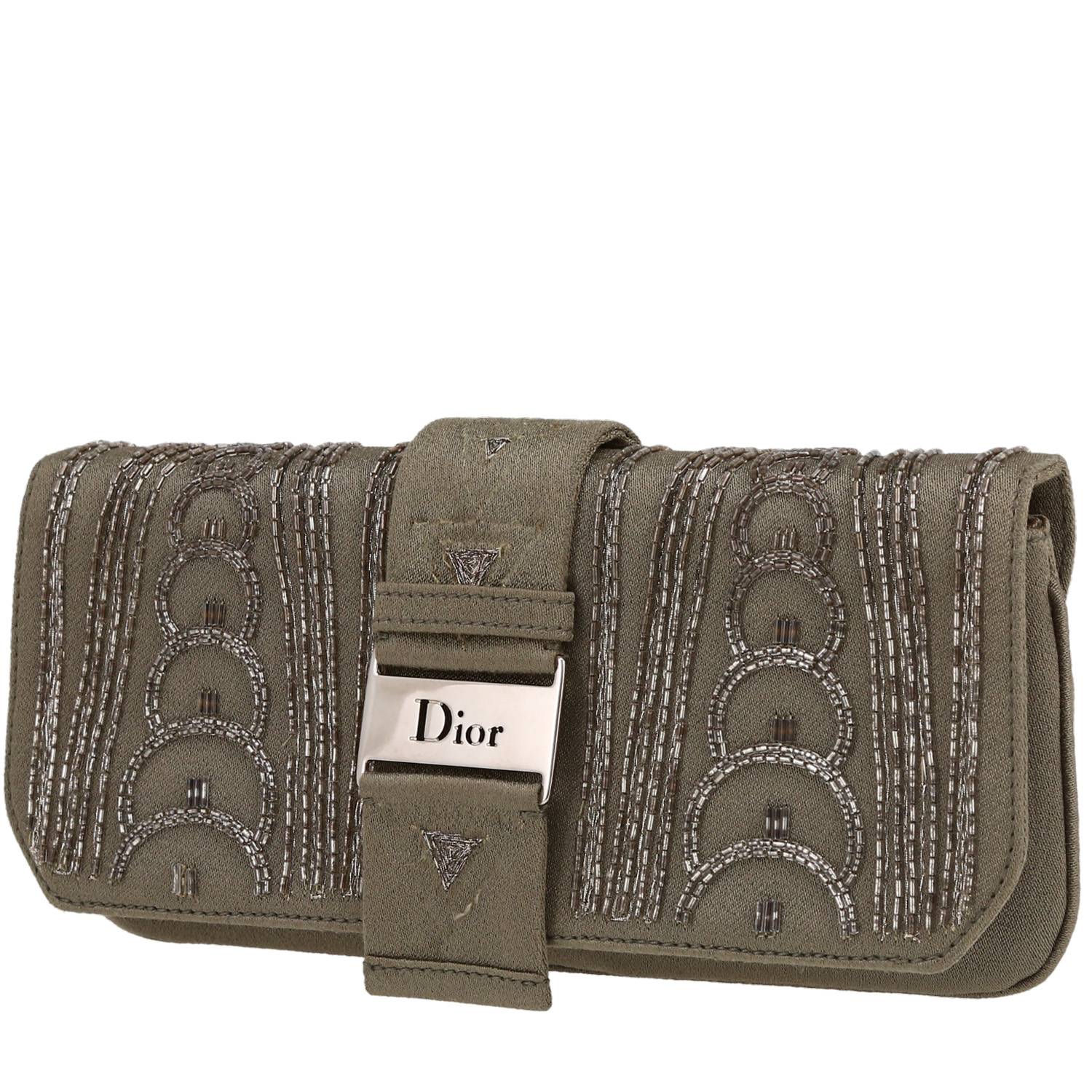 Dior pouch in green satin and grey pearl - 00pp