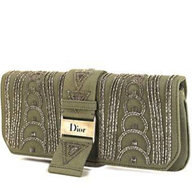 Bolsito de mano Dior   en satén verde y perla gris