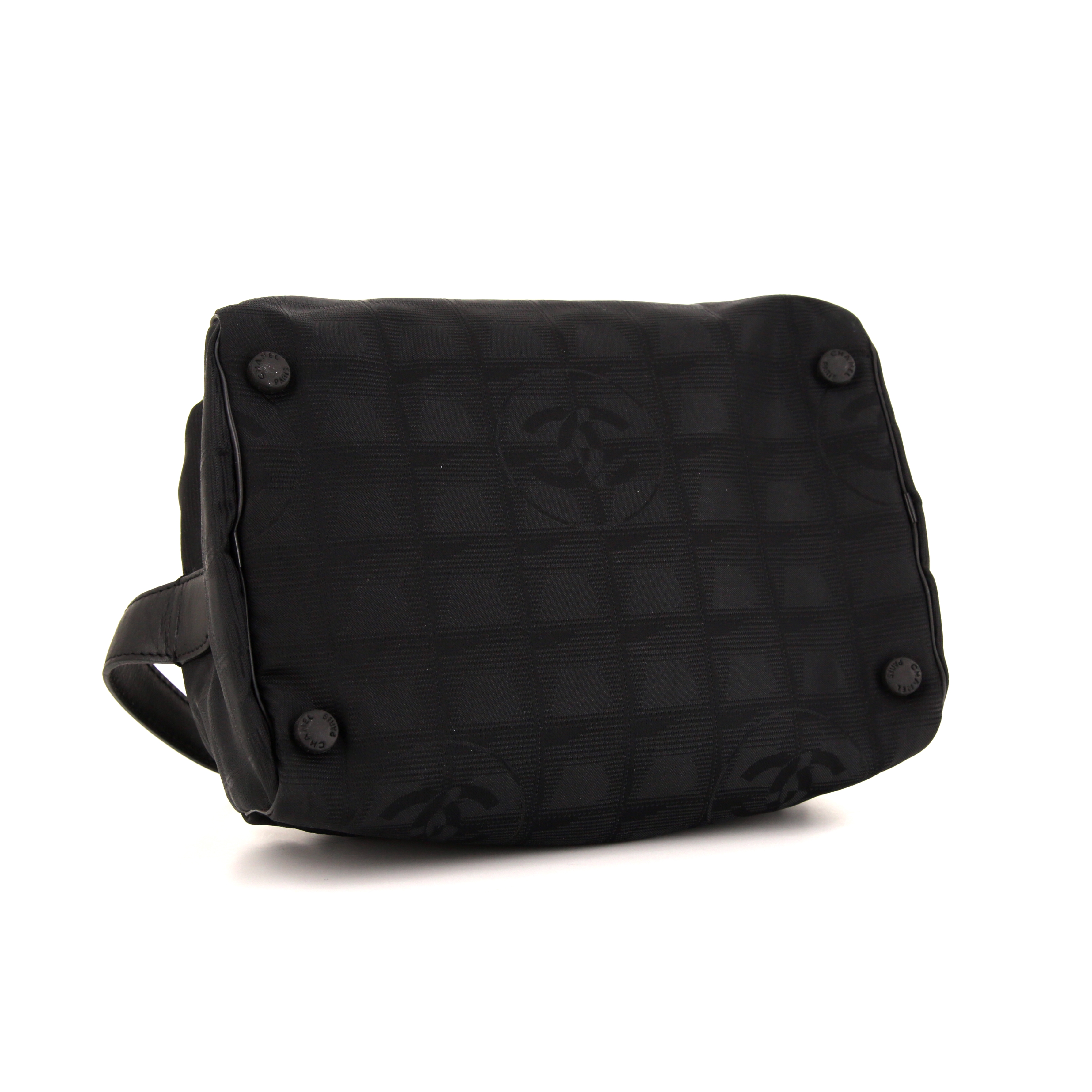 Chanel Vanity vanity case in black monogram canvas and black leather - Detail D4
