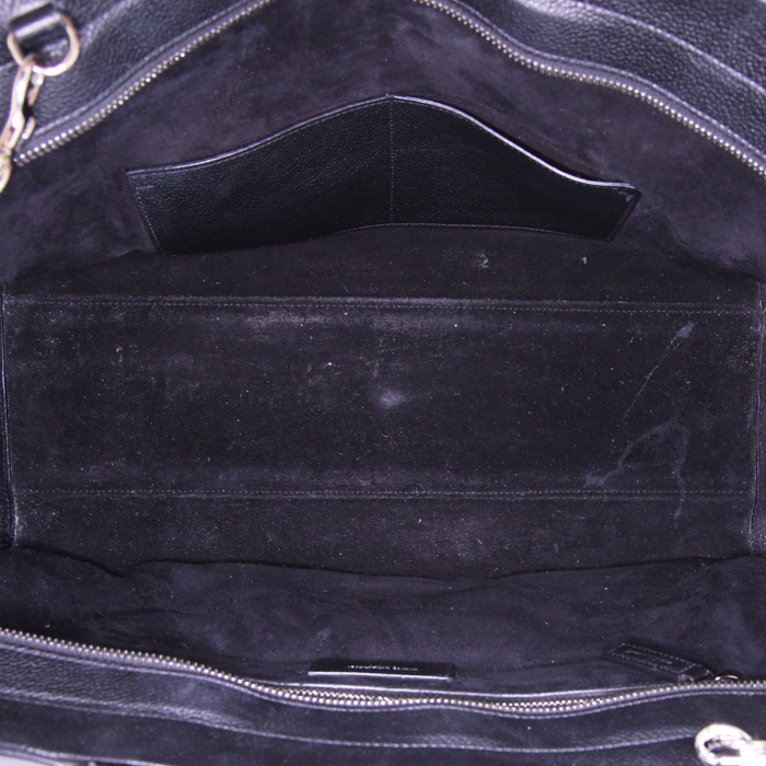 Sac à main Saint Laurent Rive Gauche en cuir grainé noir - Detail D3