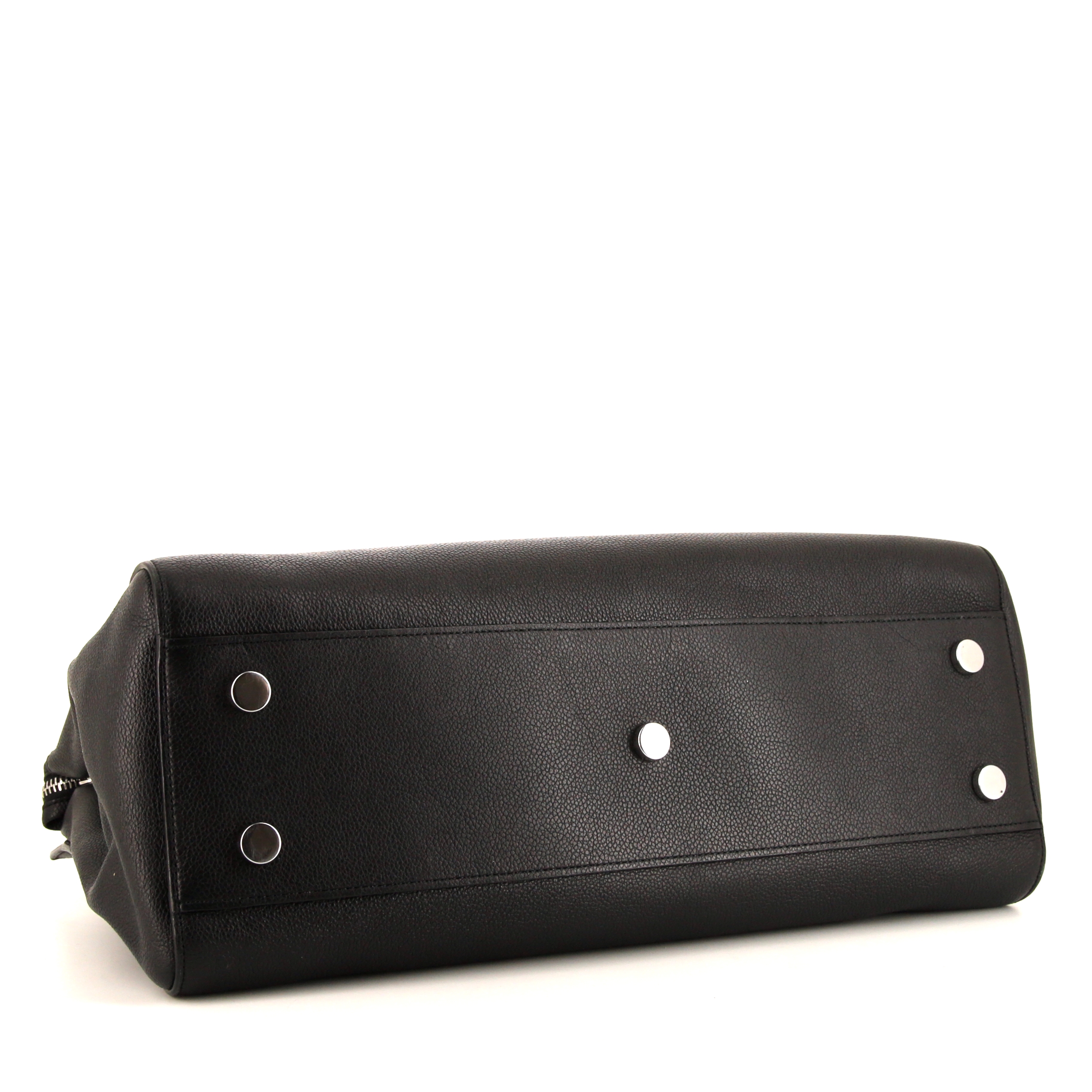 Bolso de mano Saint Laurent Rive Gauche en cuero granulado negro - Detail D5