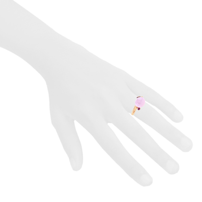Anello Pomellato Capri modello piccolo in oro rosa,  ceramica rosa e rubini - Detail D1