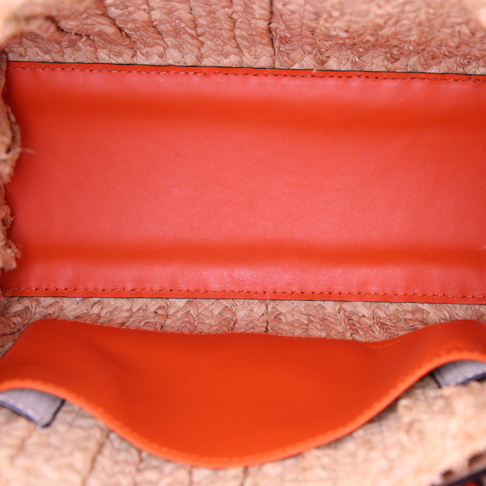 Sac à main Loewe Gate Top Handle en raffia beige et cuir orange - Detail D3