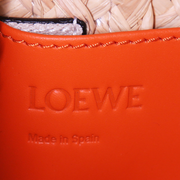 Sac à main Loewe Gate Top Handle en raffia beige et cuir orange - Detail D4
