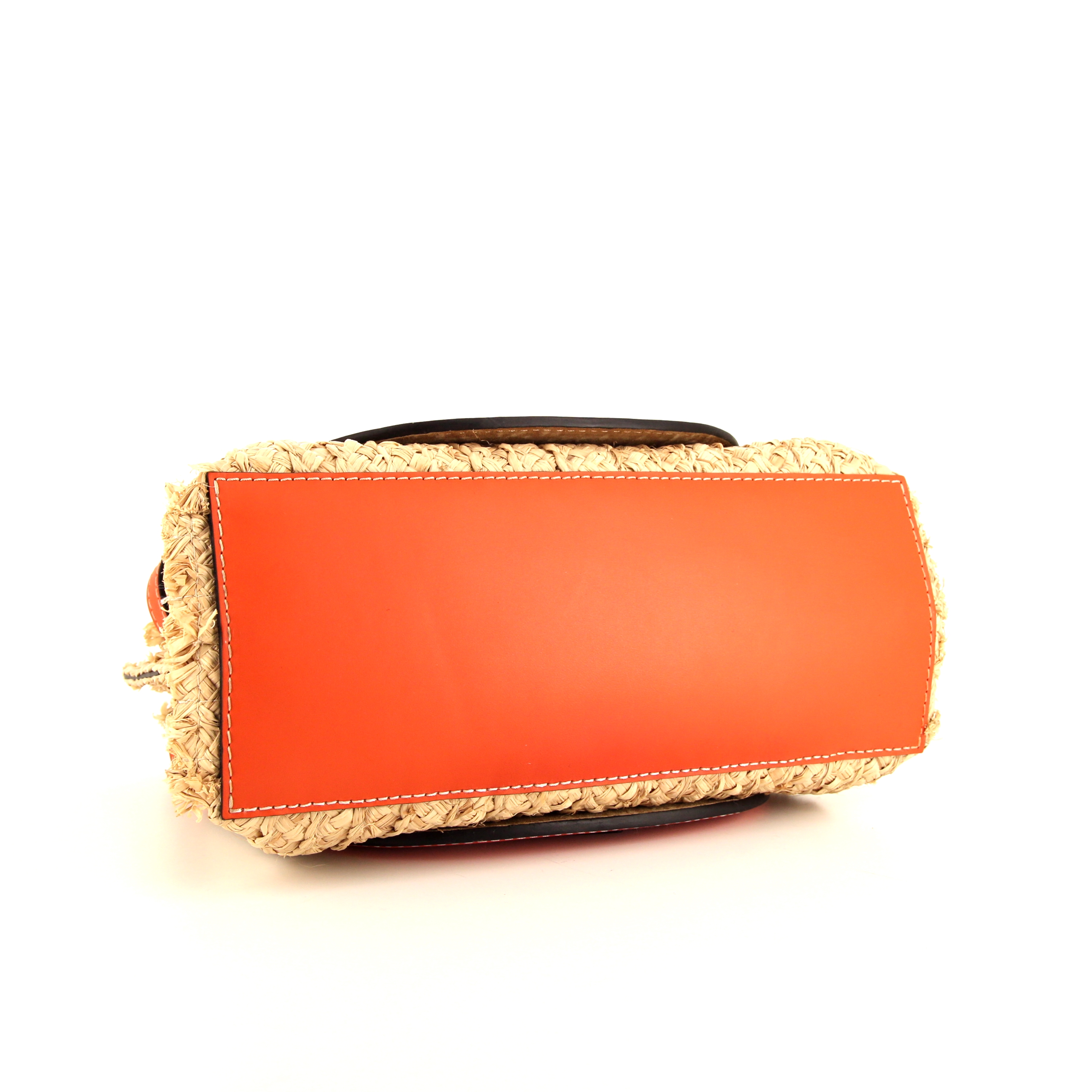 Sac à main Loewe Gate Top Handle en raffia beige et cuir orange - Detail D5
