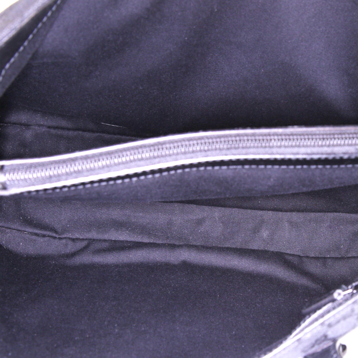 Shopping bag Gucci Bamboo in tela monogram nera e pelle nera - Detail D2