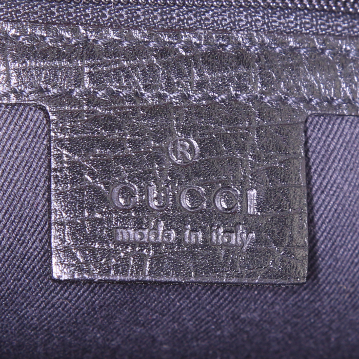 Shopping bag Gucci Bamboo in tela monogram nera e pelle nera - Detail D3