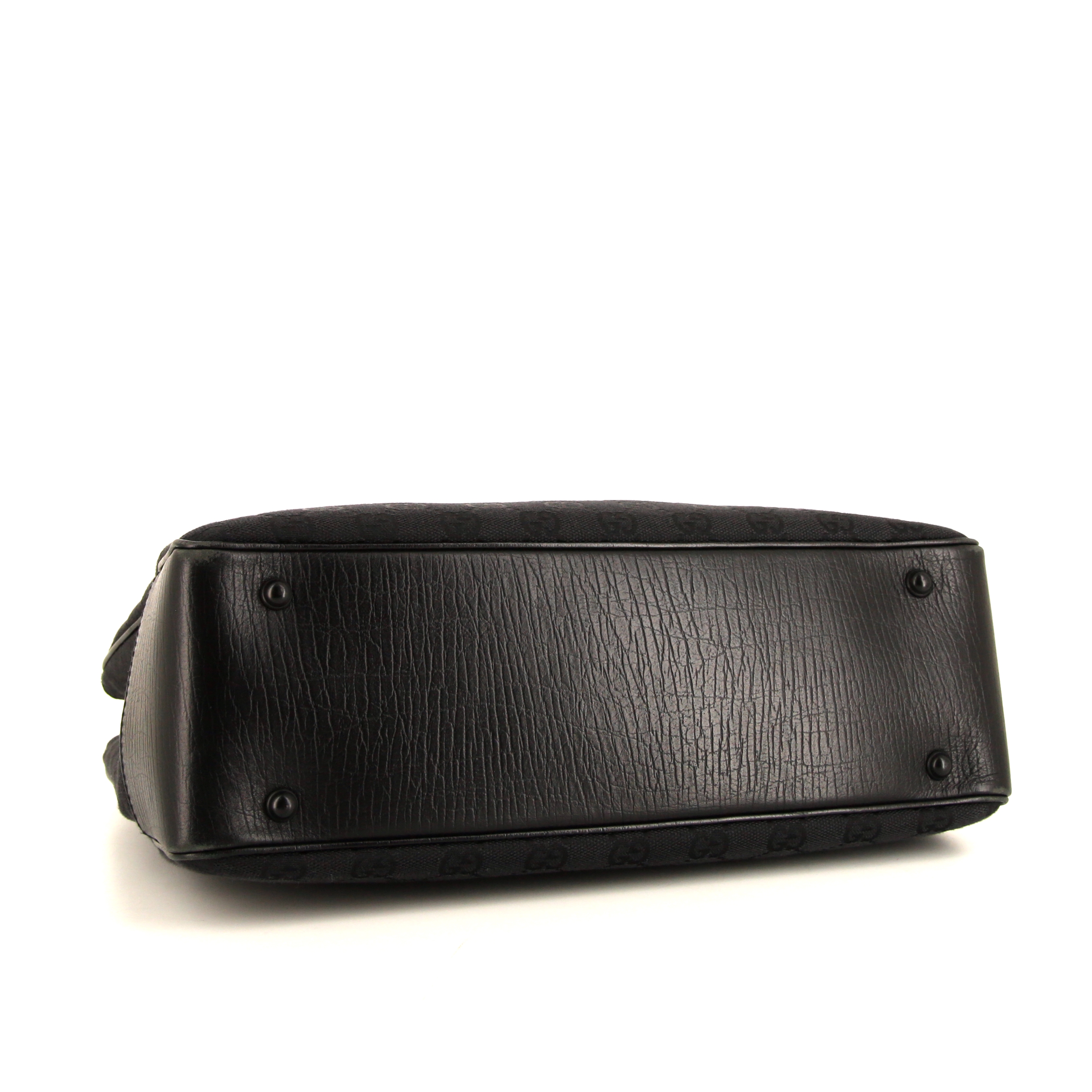 Bolso Cabás Gucci Bamboo en lona Monogram negra y cuero negro - Detail D4