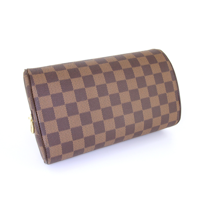 Bolso de mano Louis Vuitton Ribera modelo pequeño en lona a cuadros revestida ébano y cuero marrón - Detail D4