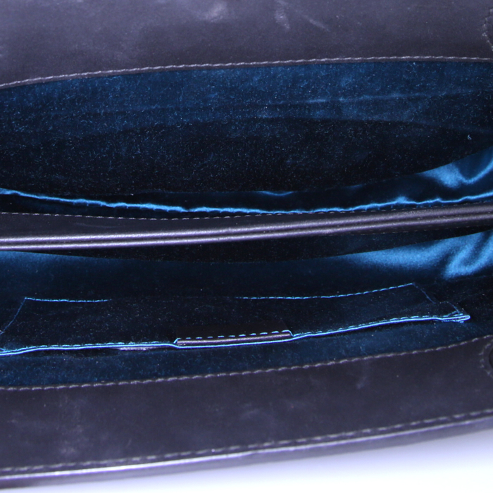 Sac bandoulière Gucci Ophidia en daim bleu-foncé et cuir verni noir - Detail D2