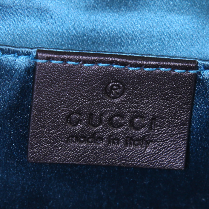 Sac bandoulière Gucci Ophidia en daim bleu-foncé et cuir verni noir - Detail D3
