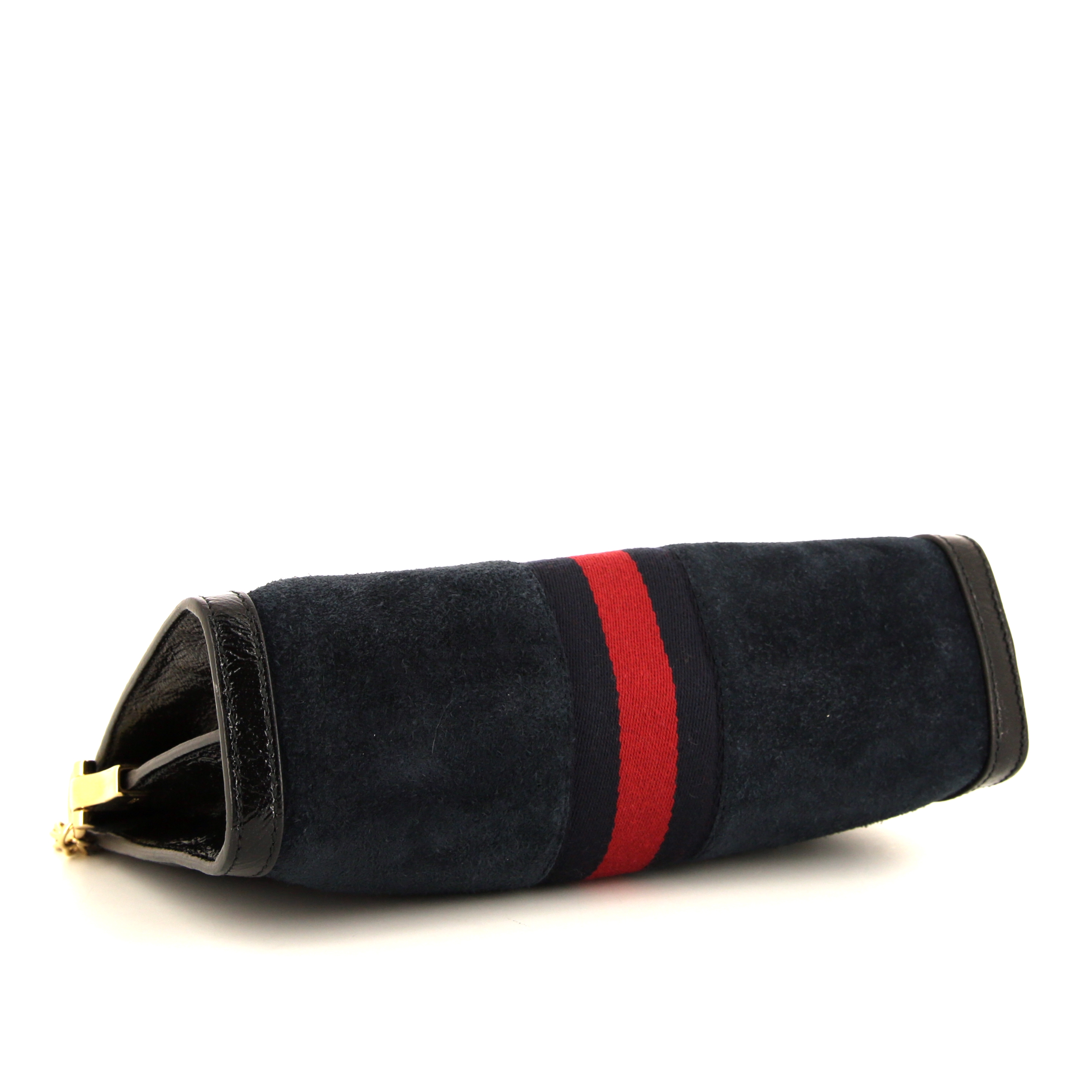 Sac bandoulière Gucci Ophidia en daim bleu-foncé et cuir verni noir - Detail D4