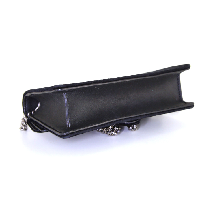 Sac bandoulière Gucci Dionysus mini en velours noir et cuir noir - Detail D4