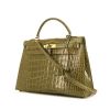 Hermes Kelly 32 cm handbag in green Chartreuse crocodile - 00pp thumbnail