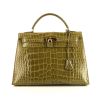 Hermes Kelly 32 cm handbag in green Chartreuse crocodile - 360 thumbnail