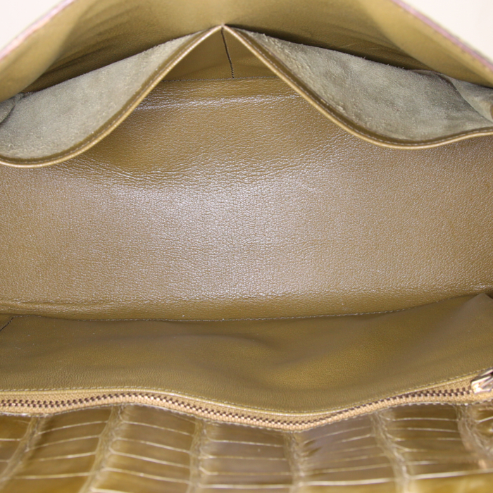 Hermes Kelly 32 cm handbag in green Chartreuse crocodile - Detail D3