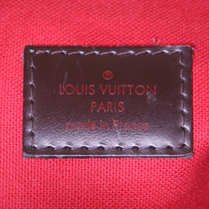 Sac bandoulière Louis Vuitton Bloomsbury en toile damier marron et cuir marron - Detail D3
