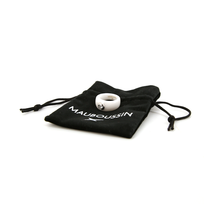 Mauboussin Mon Diamant De l'Ange ring in ceramic,  white gold and diamond - Detail D2