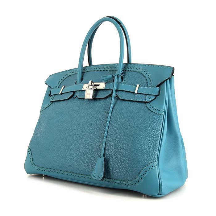 Hermès Birkin Ghillies Handbag in Blue Togo Leather and Blue Swift