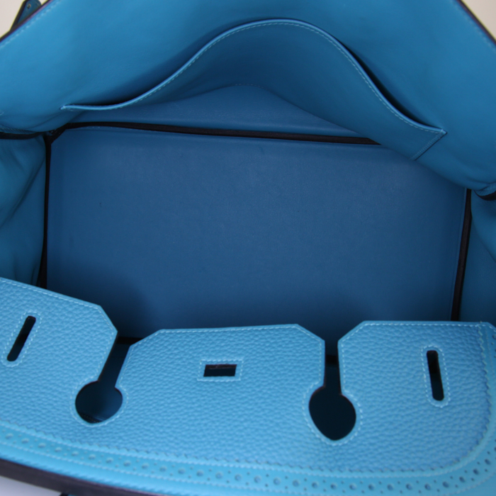 Hermès  Birkin Ghillies handbag  in turquoise togo leather  and turquoise Swift leather - Detail D2