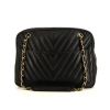Chanel Vintage Shopping shoulder bag in black chevron quilted leather - 360 thumbnail