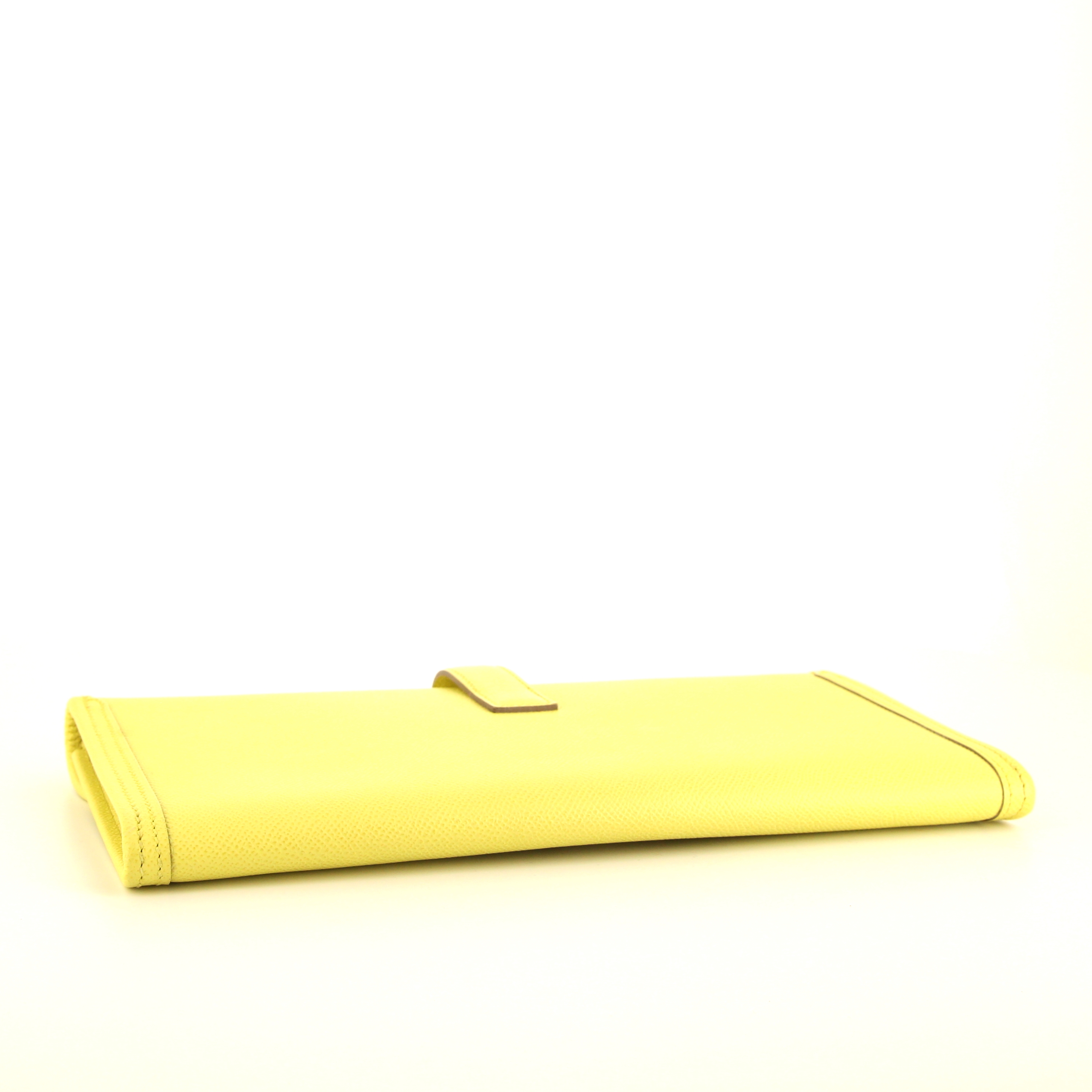 Pochette Hermes Jige in pelle Epsom giallo Soufre - Detail D4