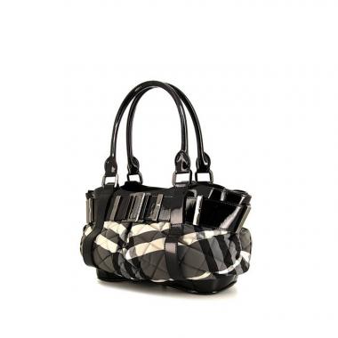 Burberry shopping bag in grey Haymarket canvas and black patent leather