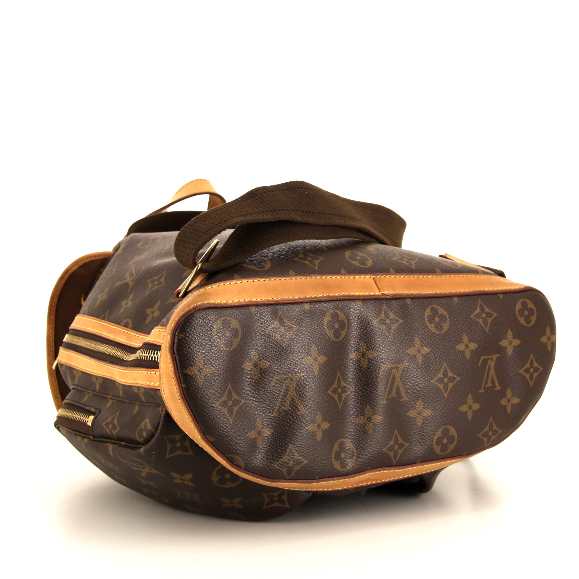 Sac à dos Louis Vuitton Bosphore Backpack en toile monogram marron et cuir naturel - Detail D4