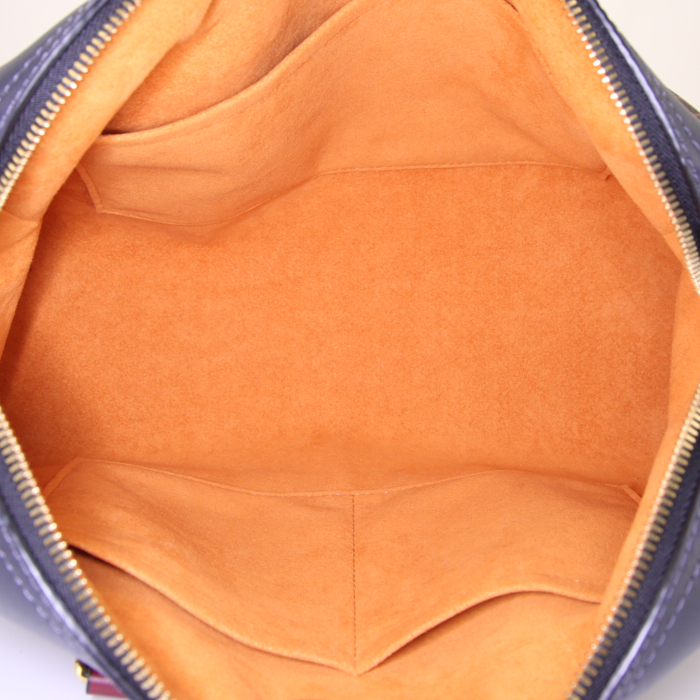 Borsa Louis Vuitton Tuileries in tela monogram marrone e pelle blu - Detail D3