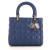 Dior Lady Dior medium model shoulder bag in blue leather cannage - 360 thumbnail