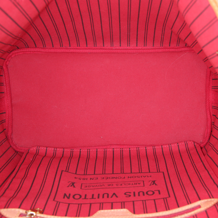 Bolso Cabás Louis Vuitton Neverfull modelo mediano en lona Monogram marrón y cuero natural - Detail D2