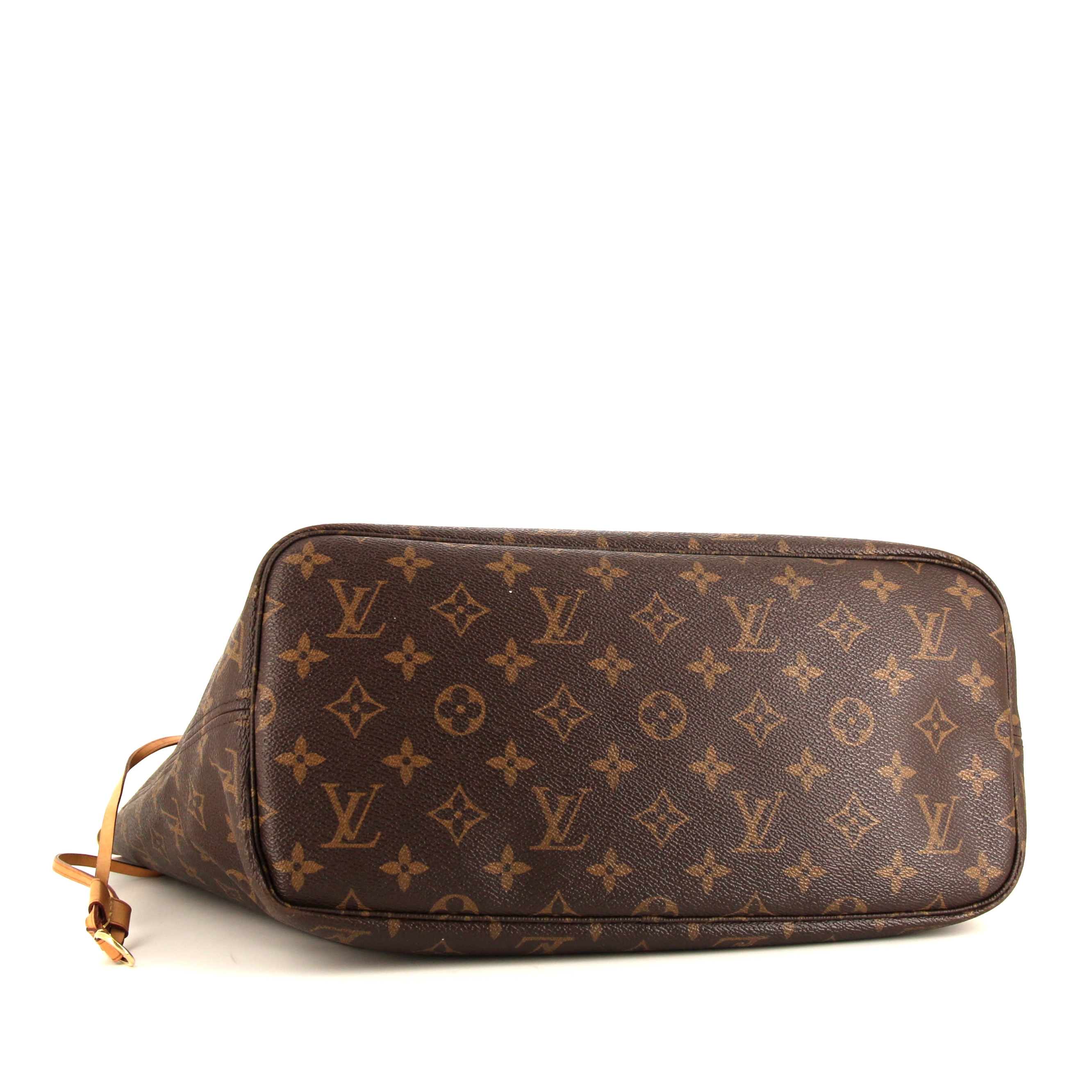 Louis Vuitton Neverfull medium model shopping bag in brown monogram canvas and natural leather - Detail D4