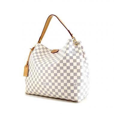 Bolso Cabás Louis Vuitton Graceful modelo mediano en lona a cuadros azul celeste y cuero natural