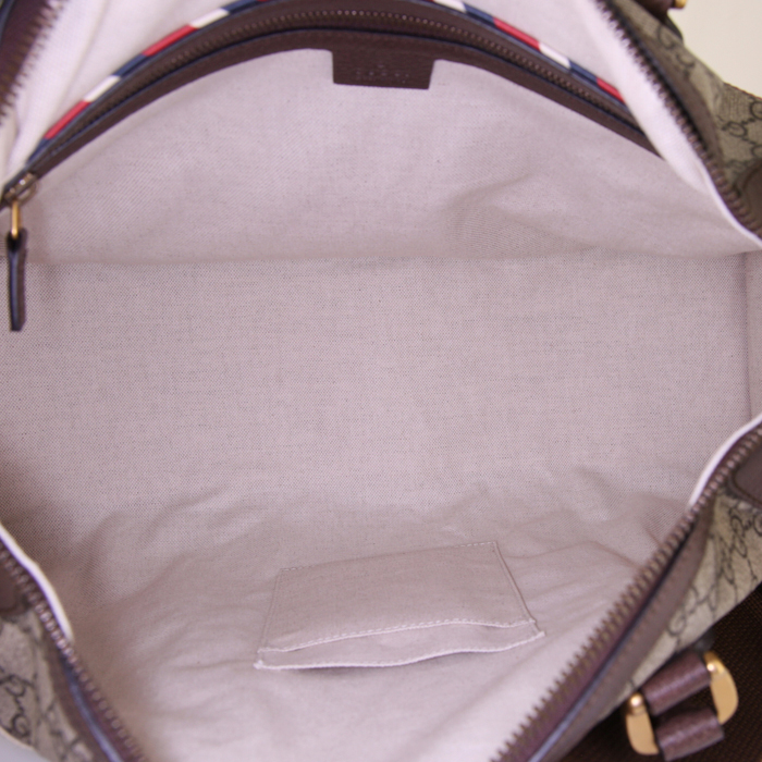 Bolso de fin de semana Gucci en lona Monogram gris y cuero marrón - Detail D3