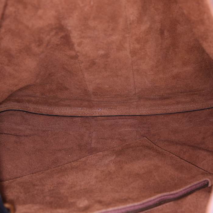 Shopping bag Gucci Ophidia in camoscio marrone e pelle verniciata nera - Detail D2