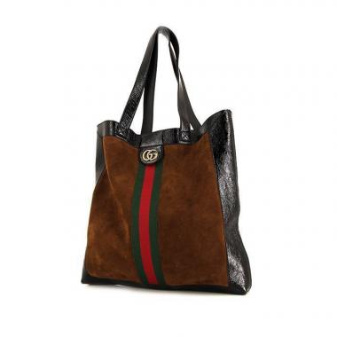 Bolso Cabás Gucci Ophidia en ante marrón y charol negro
