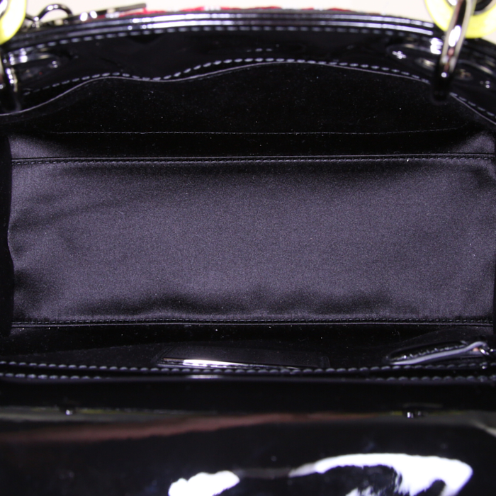 Sac à main Dior Lady Dior Edition limitée Mickalene Thomas moyen modèle en toile noire jaune et verte - Detail D3