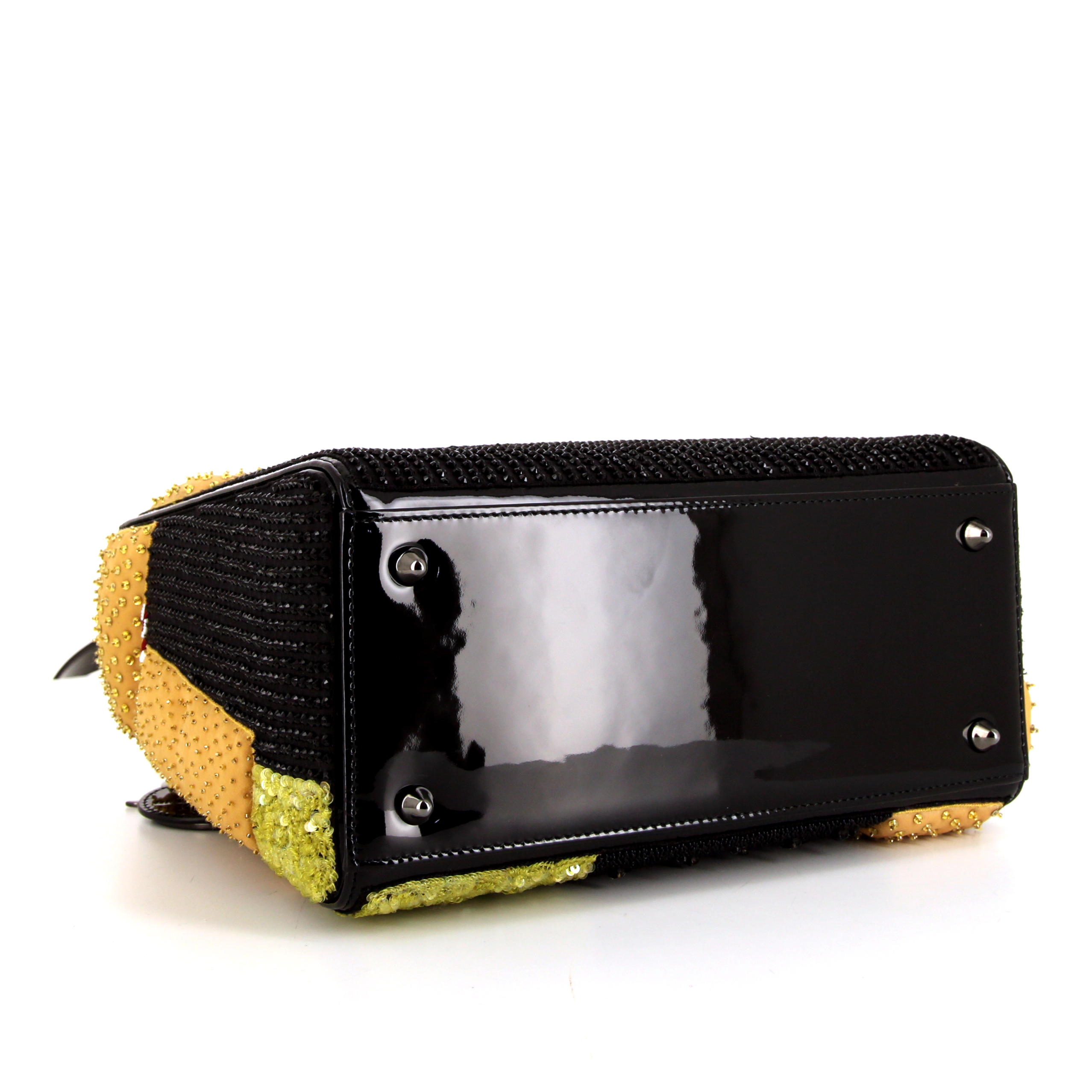 Dior Lady Dior Edition limitée Mickalene Thomas medium model handbag in black, yellow and green canvas - Detail D5