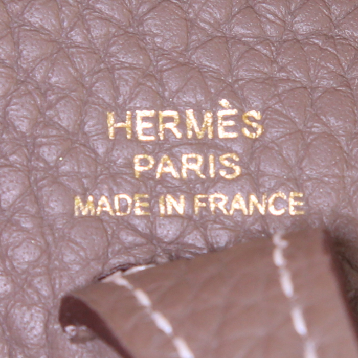 Hermès Mini Evelyne shoulder bag in etoupe togo leather - Detail D3