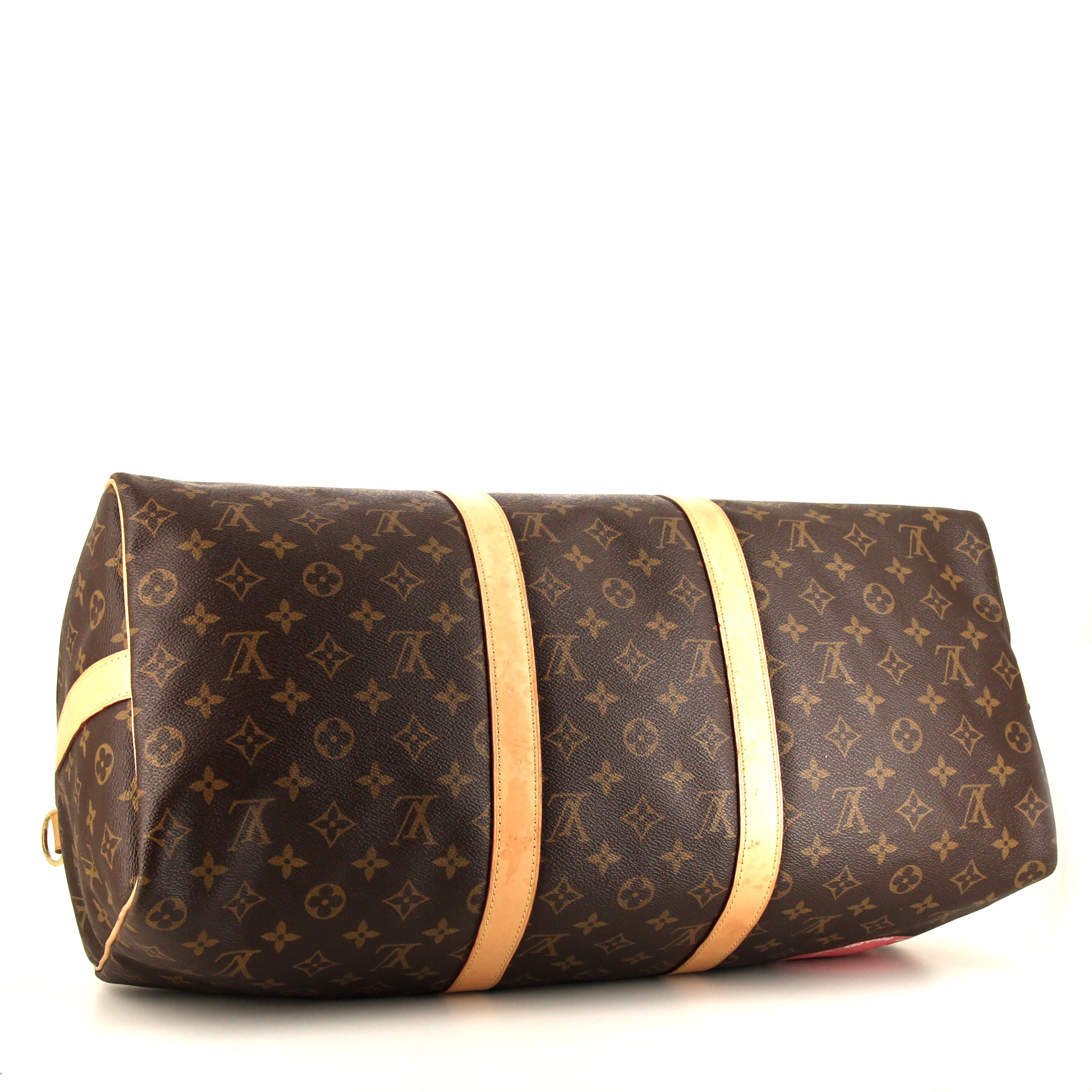 Louis Vuitton Keepall 50 cm travel bag in brown monogram canvas and natural leather - Detail D5